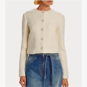 Altuzarra Bernadette Wool-Blend Tweed Textured Jacket In Ivory NWT Size 12 US